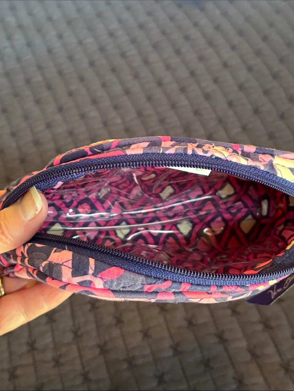 Vera Bradley Pink Navy Floral Quilted Cosmetic Pouch Duo